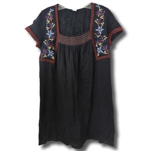 NWOT Embroidered Black Dress with Floral Accents